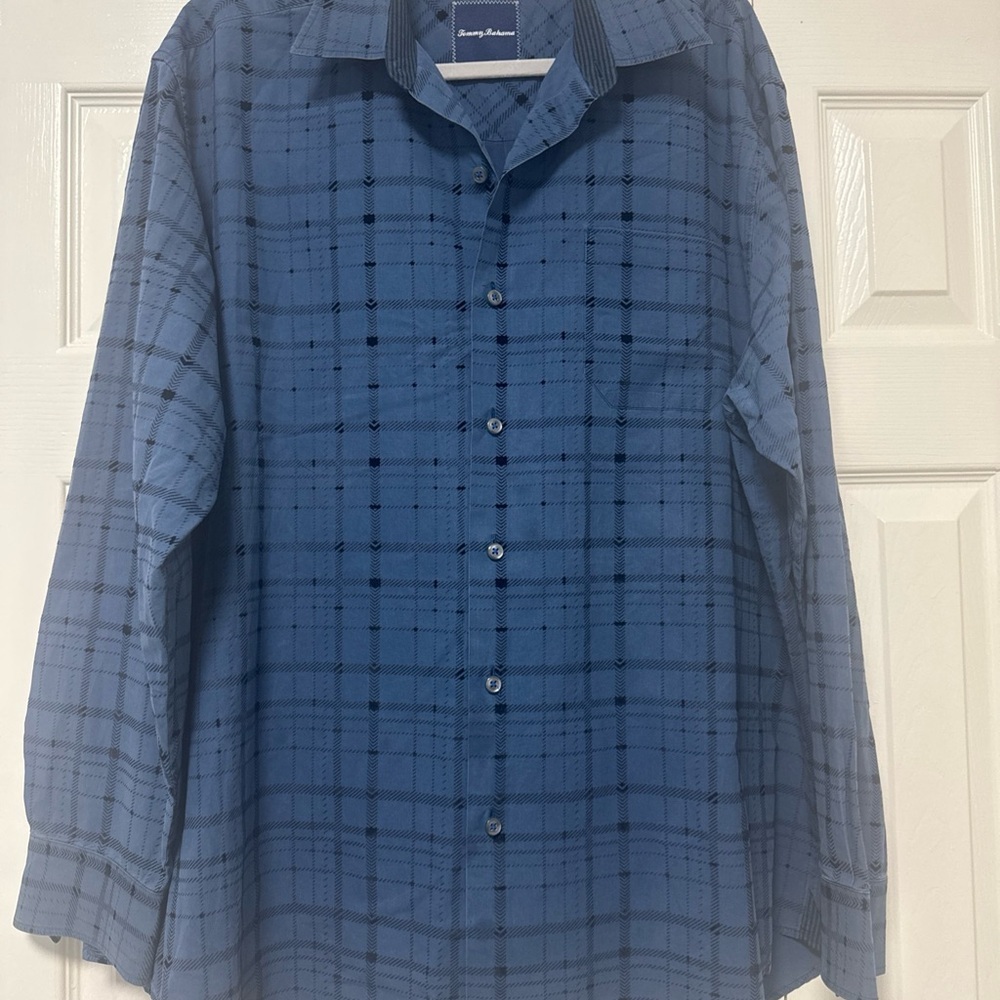 Tommy Bahama Blue Windowpane Plaid Casual Button-Down Shirt A50